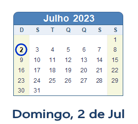 2 Julho 2023 calendario