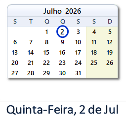 2 Julho 2026 calendario