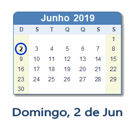 2 Junho 2019 calendario