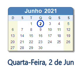 2 Junho 2021 calendario