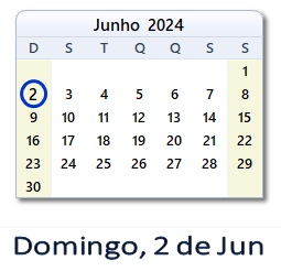 2 Junho 2024 calendario