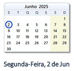 2 Junho 2025 calendario