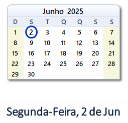 2 Junho 2025 calendario