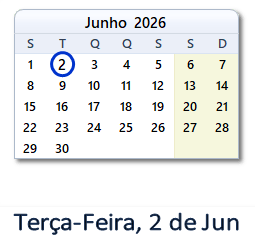 2 Junho 2026 calendario