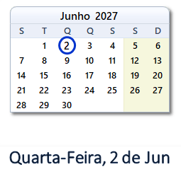 2 Junho 2027 calendario