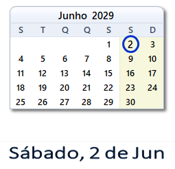 2 Junho 2029 calendario