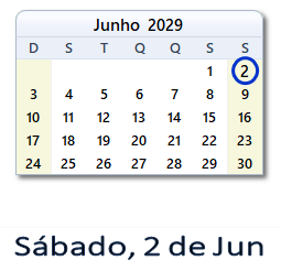2 Junho 2029 calendario