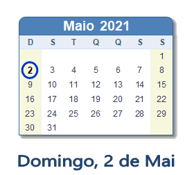2 Maio 2021 calendario