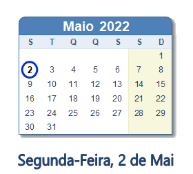 2 Maio 2022 calendario