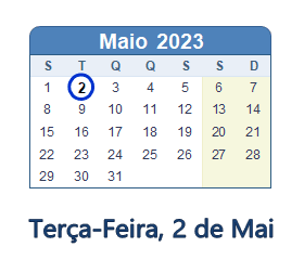 2 Maio 2023 calendario