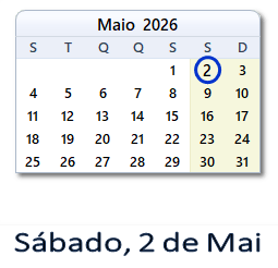 2 Maio 2026 calendario