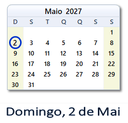 2 Maio 2027 calendario