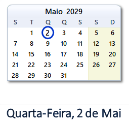 2 Maio 2029 calendario