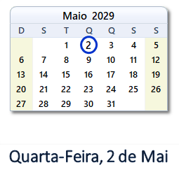 2 Maio 2029 calendario