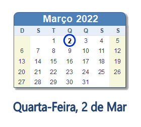 2 Março 2022 calendario