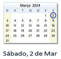 2 Março 2024 calendario