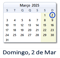 2 Março 2025 calendario