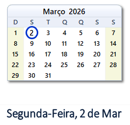 2 Março 2026 calendario