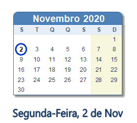 2 Novembro 2020 calendario