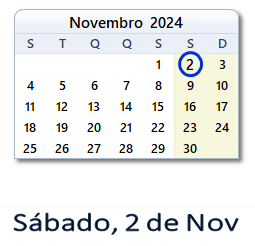 2 Novembro 2024 calendario
