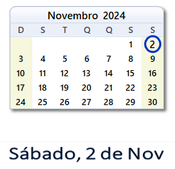 2 Novembro 2024 calendario
