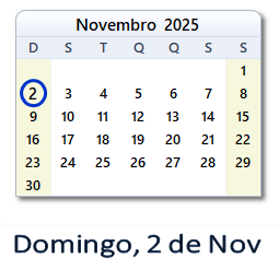 2 Novembro 2025 calendario