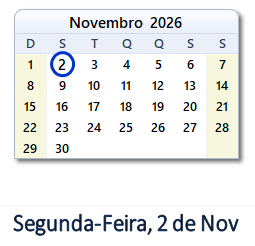 2 Novembro 2026 calendario