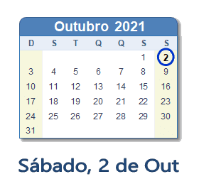 2 Outubro 2021 calendario