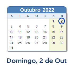 2 Outubro 2022 calendario