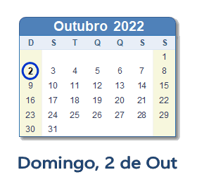 2 Outubro 2022 calendario