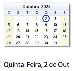 2 Outubro 2025 calendario