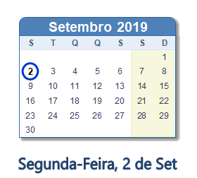 2 Setembro 2019 calendario