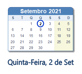 2 Setembro 2021 calendario