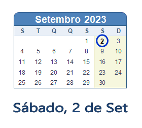 2 Setembro 2023 calendario