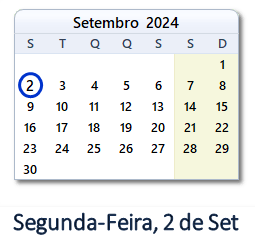 2 Setembro 2024 calendario