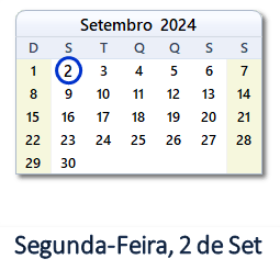 2 Setembro 2024 calendario