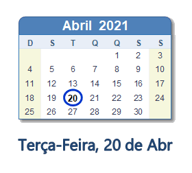 20 Abril 2021 calendario