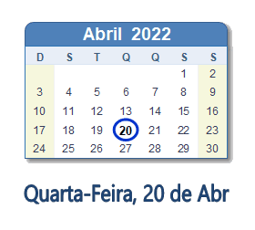 20 Abril 2022 calendario