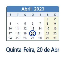 20 Abril 2023 calendario