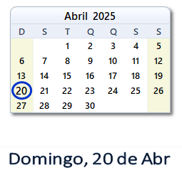 20 Abril 2025 calendario