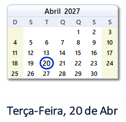 20 Abril 2027 calendario