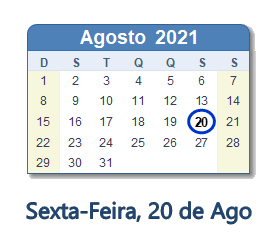 20 Agosto 2021 calendario