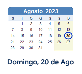 20 Agosto 2023 calendario