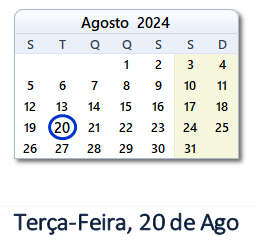 20 Agosto 2024 calendario