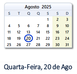 20 Agosto 2025 calendario