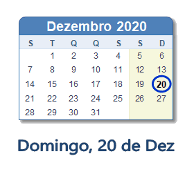 20 Dezembro 2020 calendario