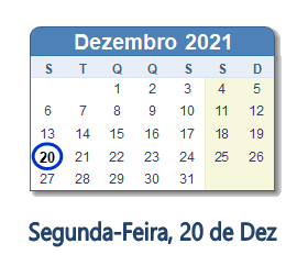 20 Dezembro 2021 calendario