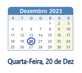 20 Dezembro 2023 calendario