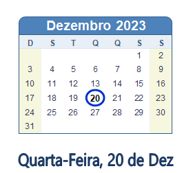 20 Dezembro 2023 calendario