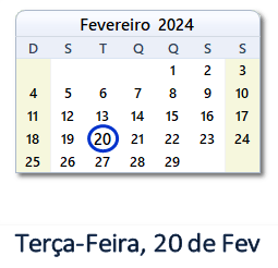 20 Fevereiro 2024 calendario